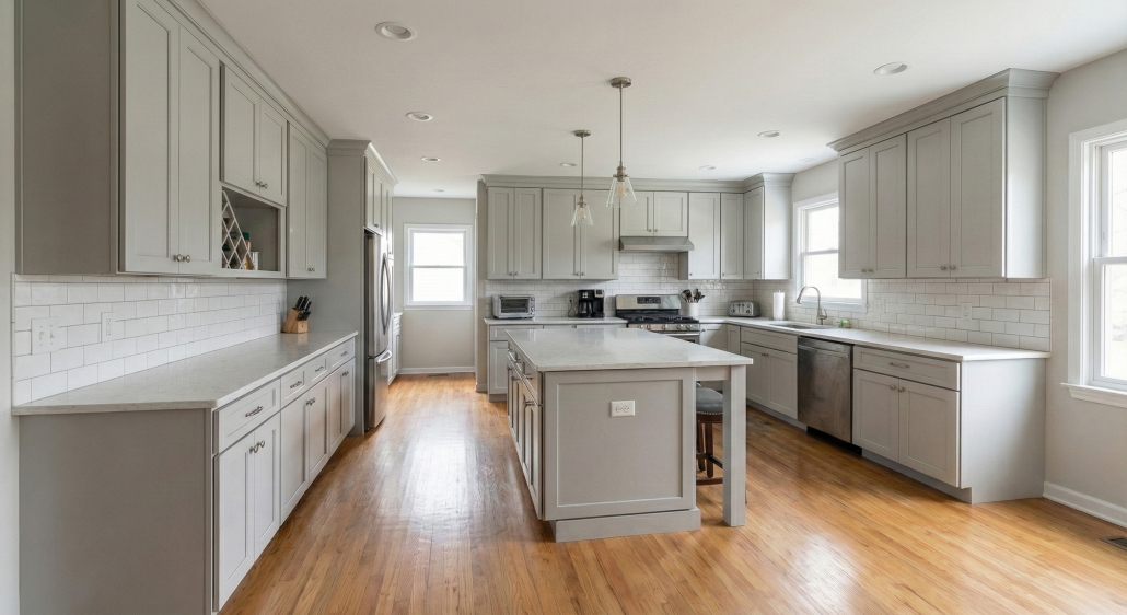 TWE Residential Remodel – Interior Kitchen Renovation – 2560×1440 Renovated residential kitchen with updated cabinetry, island, and natural light